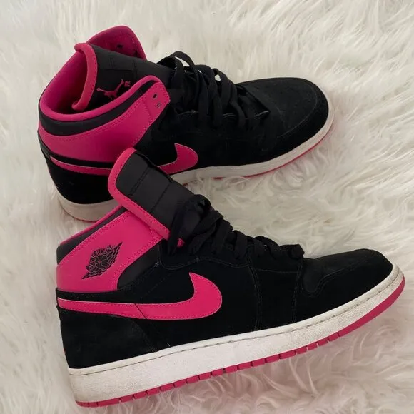 Air Jordan 1 Retro High Black &amp; Vivid Pink Youth Size 9Y Basketball Sneakers