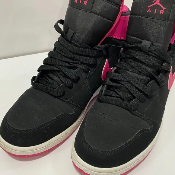 Air Jordan 1 Retro High Black &amp; Vivid Pink Youth Size 9Y Basketball Sneakers