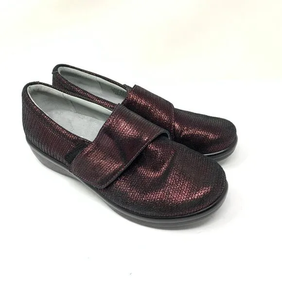 Alegria Lauryn Women's Sz 38 US 8-8.5 Slip-On Shoes Cross Strap Low Heel Maroon