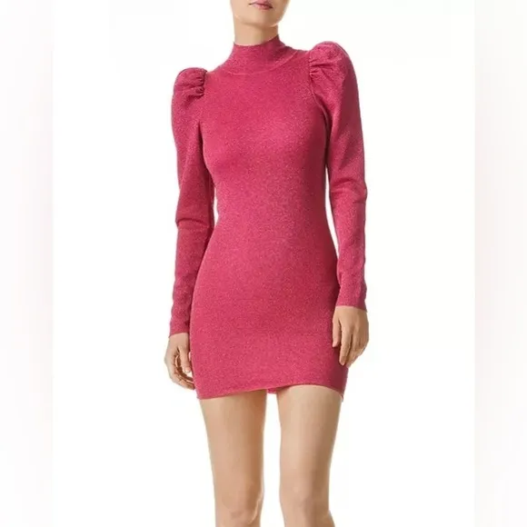 Alice and Olivia Issa Turtleneck Puff Sleeve Dress