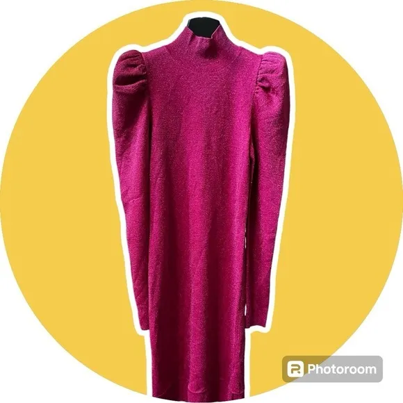 Alice and Olivia Issa Turtleneck Puff Sleeve Dress