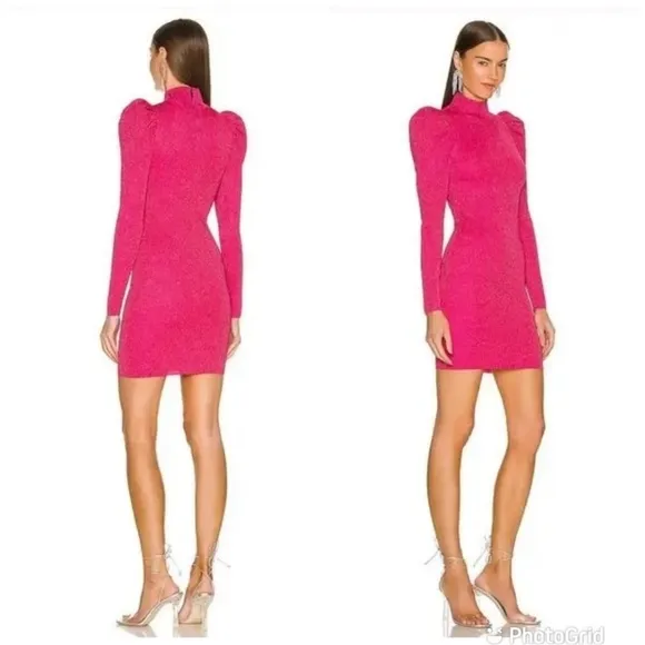 Alice and Olivia Issa Turtleneck Puff Sleeve Dress