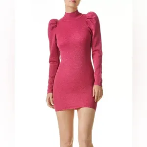 Alice and Olivia Issa Turtleneck Puff Sleeve Dress
