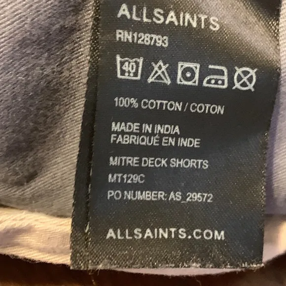 All Saints Grey Mitre Deck Shorts Size 33