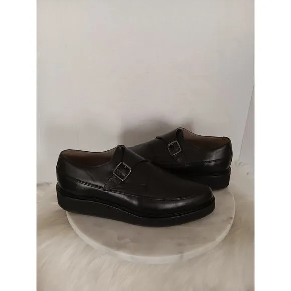 All Saints Luke Men's 11 US 44 EU Monk Strap Creeper Loafers Shoes Black Leather