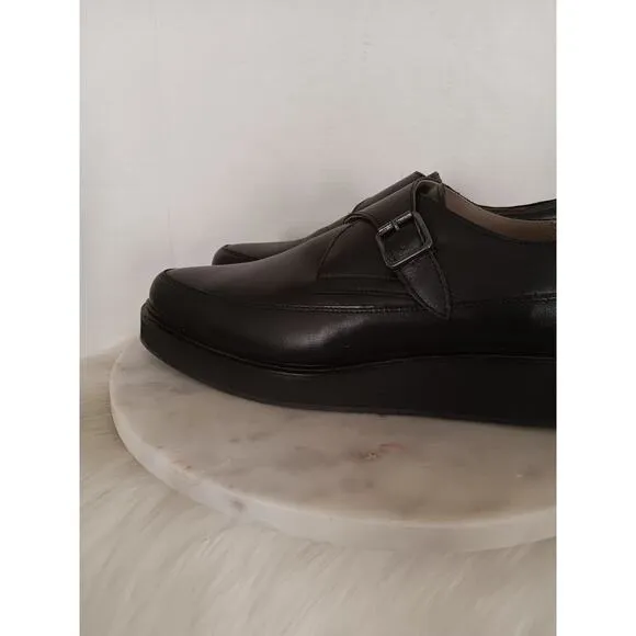All Saints Luke Men's 11 US 44 EU Monk Strap Creeper Loafers Shoes Black Leather