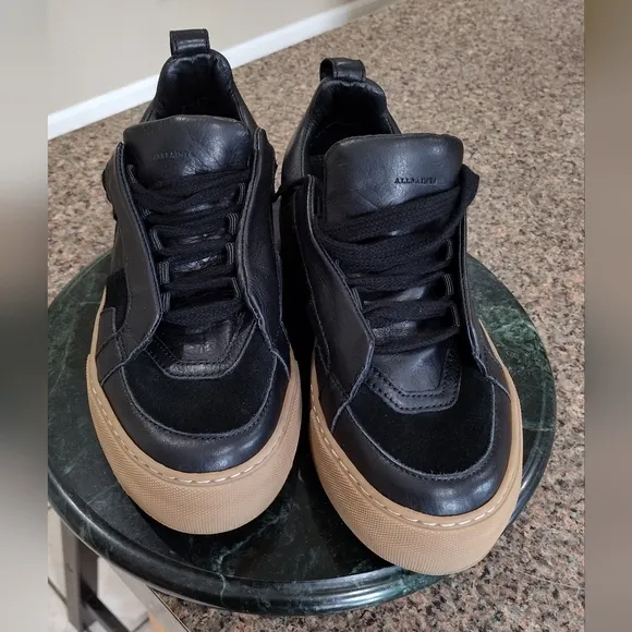 All Saints Women’s Black Suede Leather Lace Up Sneaker Shoes Size EUR 40