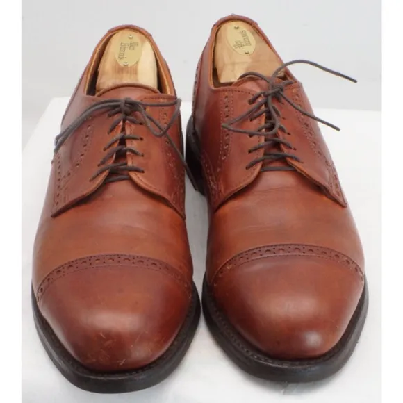 Allen Edmonds Chili Brown 8.5 D Benton Captoe Oxford Shoes Vibram Soles EUC
