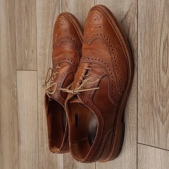 ALLEN EDMONDS McTavish Tan Brown Oxford Long Wing Tip Sz 10.5 D Mens Dress Shoes
