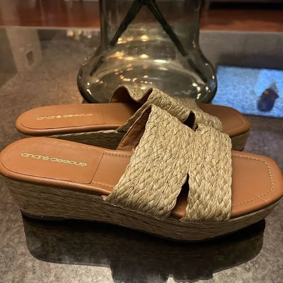Andre Assous Selena Beige Espadrille Rafia Flatform Wedges