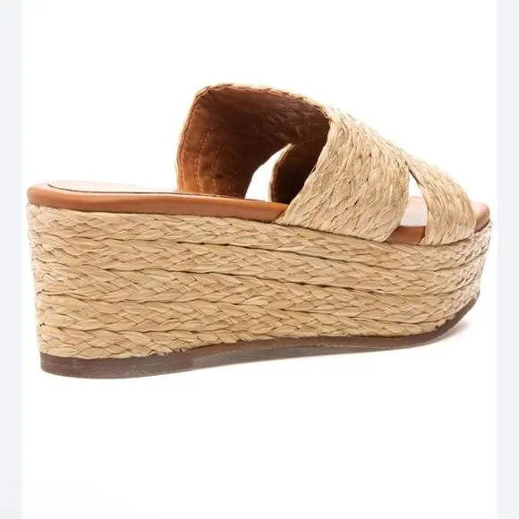 Andre Assous Selena Beige Espadrille Rafia Flatform Wedges
