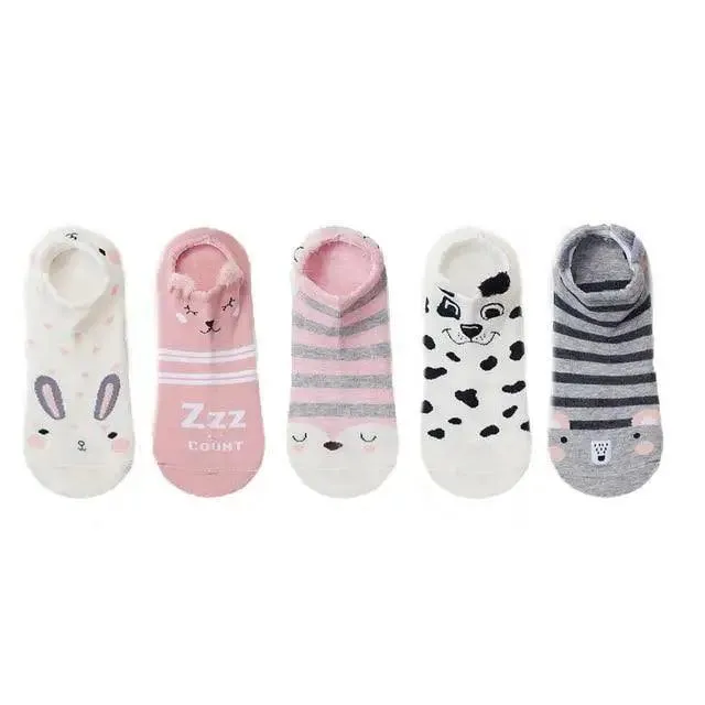 Animal Cotton Socks Female Cat With Dog Summer Short Sock Slippers Women Casual Soft Funny Boat Socks Women Winter Fuzzy Warm Slipper Floor Socks Cute Cartoon Animal Embroidery Coral Foot let Sock Sleeping Warmer