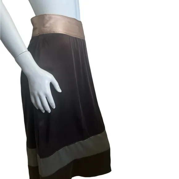 Anthropologie Burning Torch Medium   Brown Sage Gold Beaded Floral  Silk Skirt
