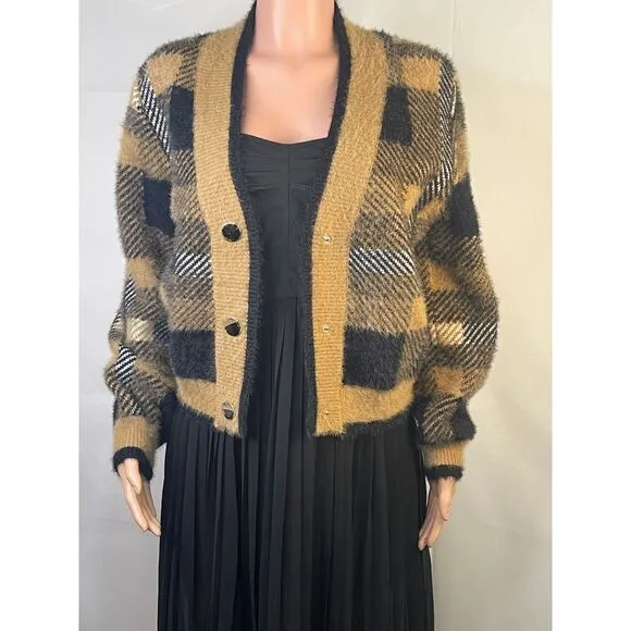 Anthropologie English‎ Factory plaid cardigan, size Medium, chunky buttons, soft
