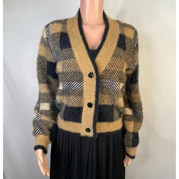 Anthropologie English‎ Factory plaid cardigan, size Medium, chunky buttons, soft