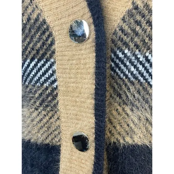 Anthropologie English‎ Factory plaid cardigan, size Medium, chunky buttons, soft