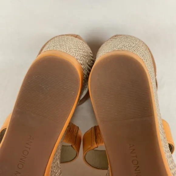 Antonio Melani Cam Leather T-Strap and Ankle Strap Open Toe Platform Woven Wedge