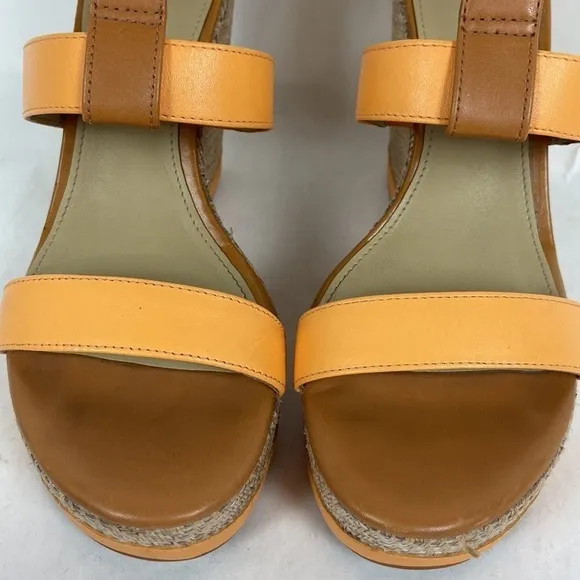 Antonio Melani Cam Leather T-Strap and Ankle Strap Open Toe Platform Woven Wedge