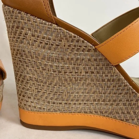 Antonio Melani Cam Leather T-Strap and Ankle Strap Open Toe Platform Woven Wedge