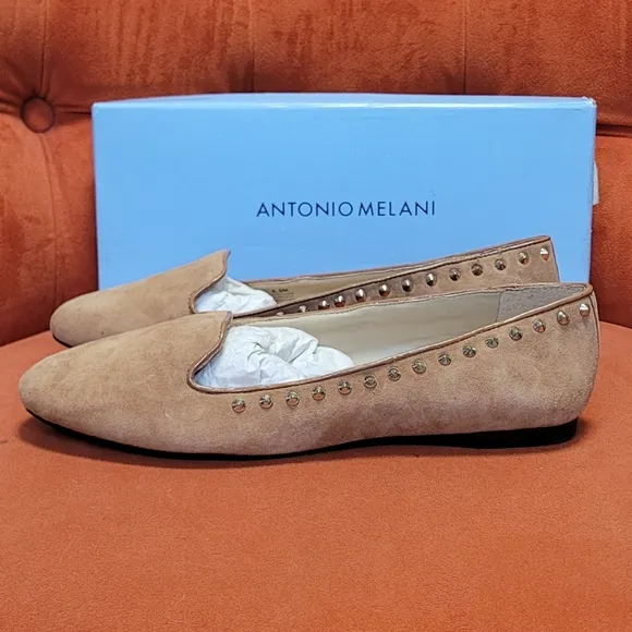 Antonio Melani Tan Studded Women's Flat Shoes Size 8.5m