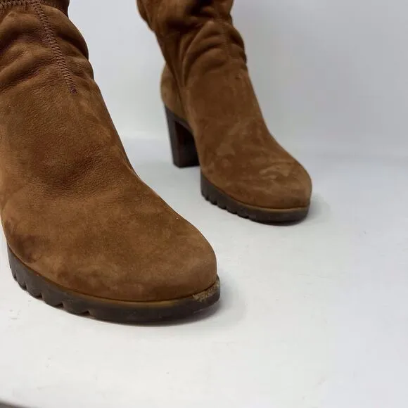 ARCHE Nubuck Leather Cognac Brown Heeled Scrunch Ankle Booties 41 EU