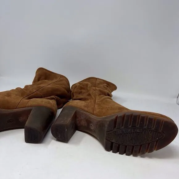 ARCHE Nubuck Leather Cognac Brown Heeled Scrunch Ankle Booties 41 EU