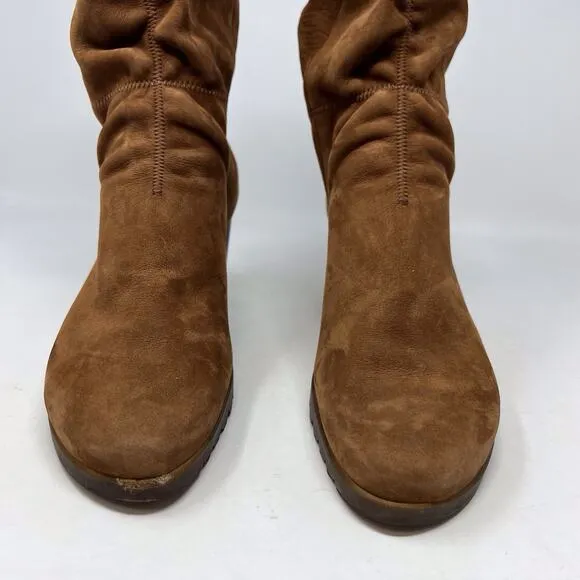 ARCHE Nubuck Leather Cognac Brown Heeled Scrunch Ankle Booties 41 EU