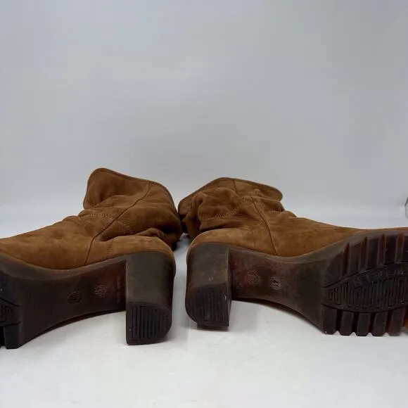 ARCHE Nubuck Leather Cognac Brown Heeled Scrunch Ankle Booties 41 EU