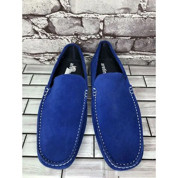 Aretina Shoes Blue Suede Leather Slip On Driving Loafers Men’s Sz 27.5 Mex/9M US