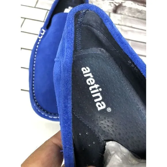 Aretina Shoes Blue Suede Leather Slip On Driving Loafers Men’s Sz 27.5 Mex/9M US