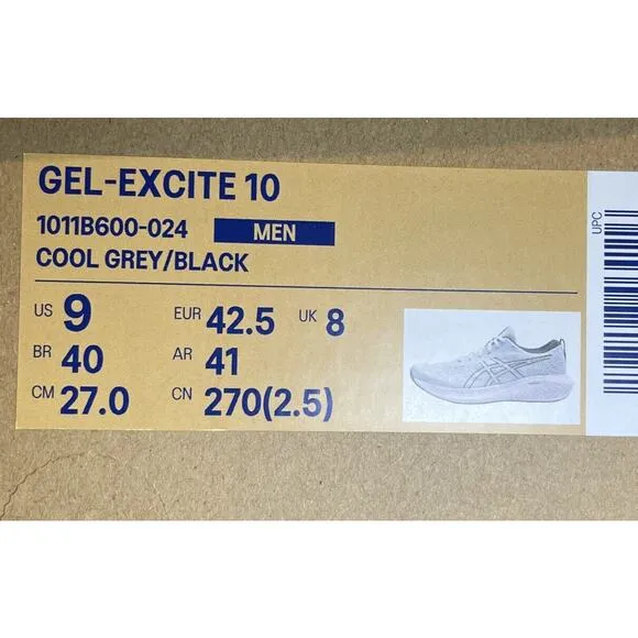 ASICS Gel Excite 10 Cool Grey Long Distance Running Shoes Mens Size 9 New in Box