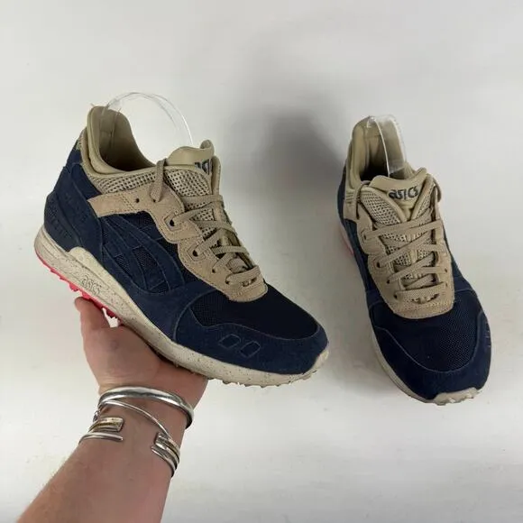 Asics Gel-Lyte III Sneakers Men's 7.5 Beige Blue Suede Lace-Up Low Top Shoes