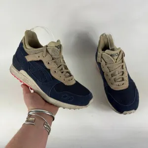 Asics Gel-Lyte III Sneakers Men's 7.5 Beige Blue Suede Lace-Up Low Top Shoes