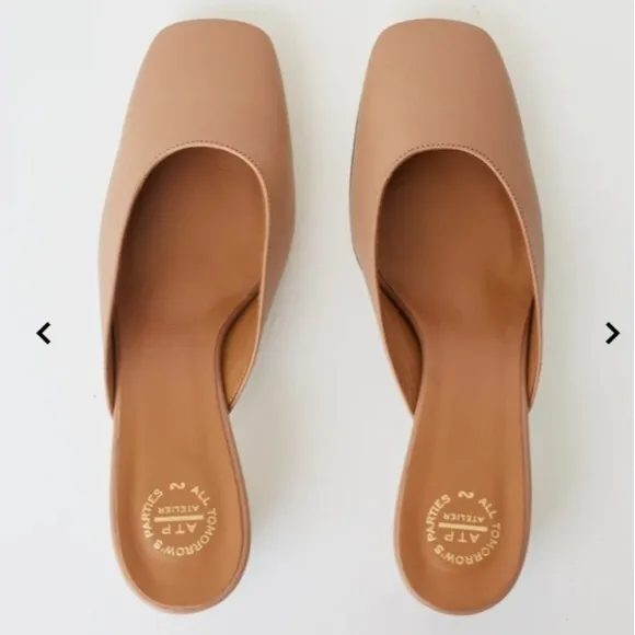 ATP Atelier All Tomorrow's Parties Alloro tan heeled square toe leather mules