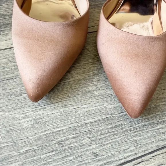 Badgley Mischka Jewel Embellished Heels Shoes Satin Tan Neutral Wedding Size 11