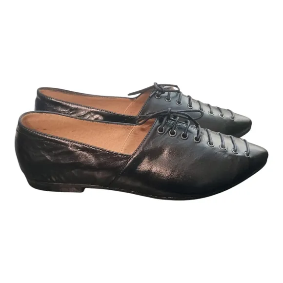 Bangi Handmade Leather Black Lace Up Shoes Size 38