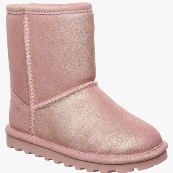 BEARPAW Elle Exotic Youth Classic Suede Pink Glitter boots new