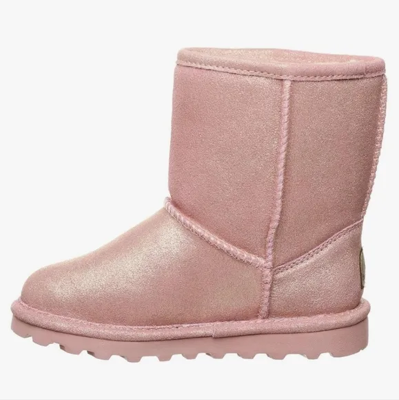BEARPAW Elle Exotic Youth Classic Suede Pink Glitter boots new