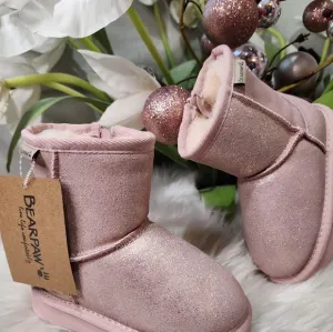BEARPAW Elle Exotic Youth Classic Suede Pink Glitter boots new