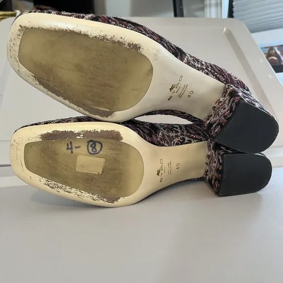 Beautiful Etro Burgundy Jacquard Fabric Square Toe Pump 40 8.5 Block Heel Shoes