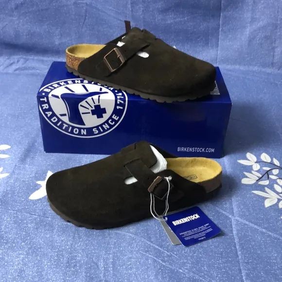 Birkenstock Boston Mocha Mules Comfortable Cork Footbed - Narrow