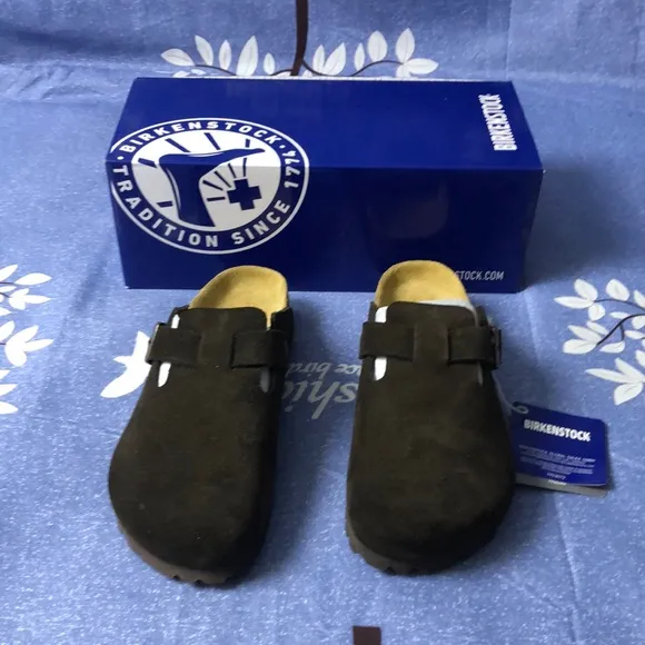 Birkenstock Boston Mocha Mules Comfortable Cork Footbed - Narrow