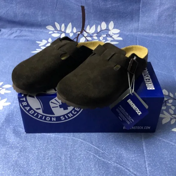 Birkenstock Boston Mocha Mules Comfortable Cork Footbed - Narrow