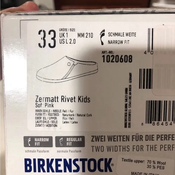 Birkenstock Kids Zermatt Outdoor Slipper Shoes with Shearling Lining Wool Shoes