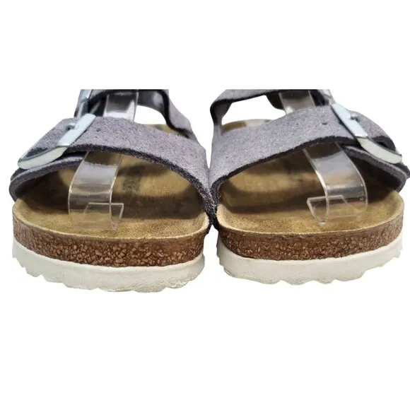 BIRKENSTOCK Milano Suede Leather Sandal Shimmery Purple Fog Flat
