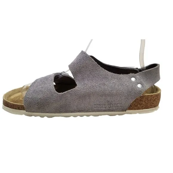 BIRKENSTOCK Milano Suede Leather Sandal Shimmery Purple Fog Flat