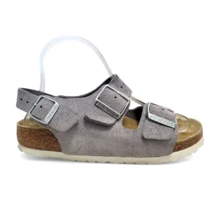 BIRKENSTOCK Milano Suede Leather Sandal Shimmery Purple Fog Flat