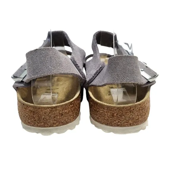 BIRKENSTOCK Milano Suede Leather Sandal Shimmery Purple Fog Flat