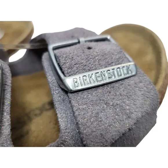 BIRKENSTOCK Milano Suede Leather Sandal Shimmery Purple Fog Flat