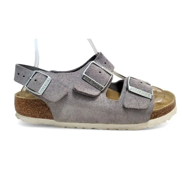 BIRKENSTOCK Milano Suede Leather Sandal Shimmery Purple Fog Flat